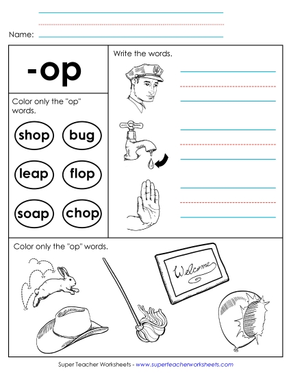 Worksheets - Worksheet 2 (-op Words) (Printable PDF Worksheet)