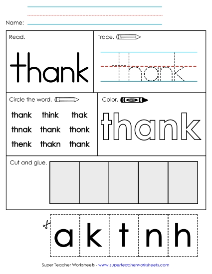 Worksheet 2: Thank (Printable PDF Worksheet)