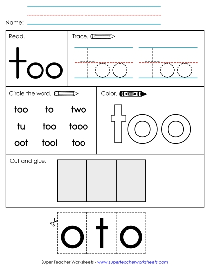 Worksheet 2: Too (Printable PDF Worksheet)