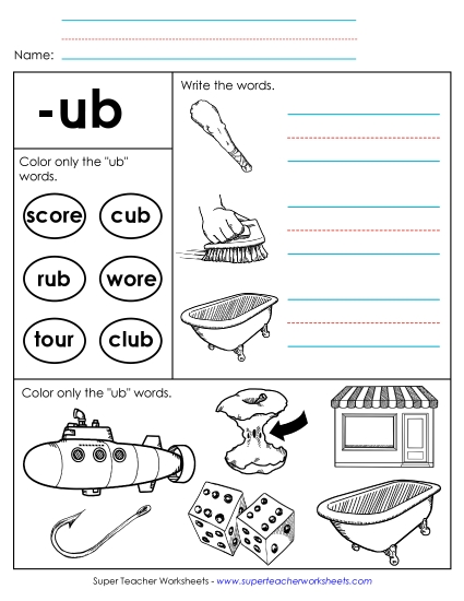 Worksheets - Worksheet 2 (-ub Words) (Printable PDF Worksheet)