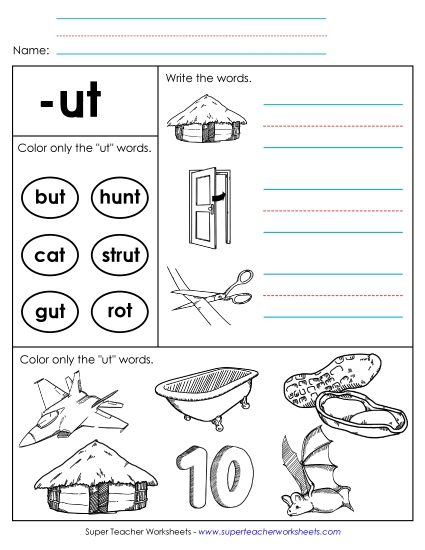 Worksheets - Worksheet 2 (-ut Words) (Printable PDF Worksheet)