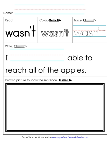 Worksheet 3: Wasn't (Printable PDF Worksheet)