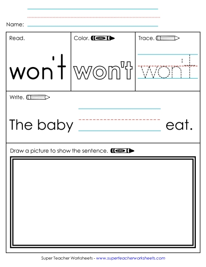 Worksheet 3: Won't (Printable PDF Worksheet)