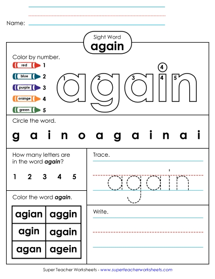 Worksheet 4: Again (Printable PDF Worksheet)