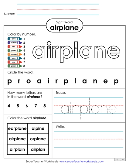 Worksheet 4: Airplane (Printable PDF Worksheet)