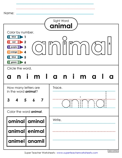 Worksheet 4: Animal (Printable PDF Worksheet)