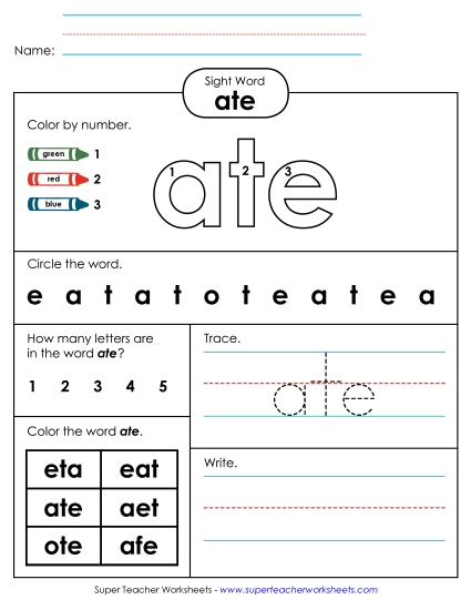 Worksheet 4: Ate (Printable PDF Worksheet)