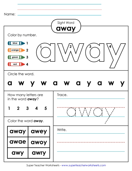 Worksheet 4: Away (Printable PDF Worksheet)
