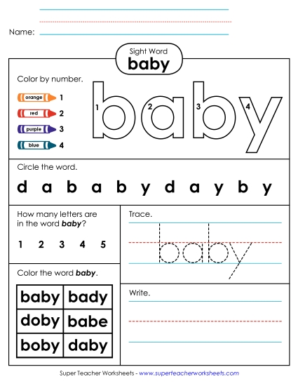 Worksheet 4: Baby (Printable PDF Worksheet)
