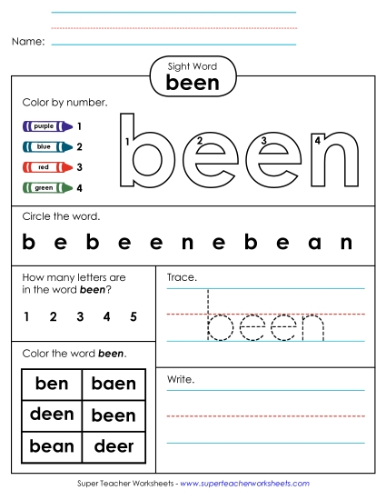 Worksheet 4: Been (Printable PDF Worksheet)
