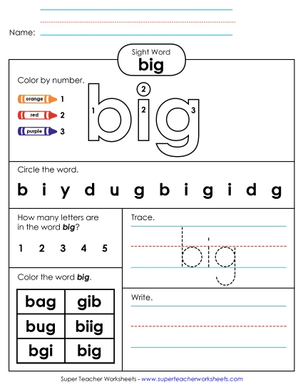 Worksheet 4: Big (Printable PDF Worksheet)