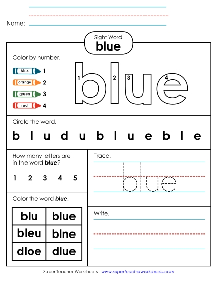 Worksheet 4: Blue (Printable PDF Worksheet)
