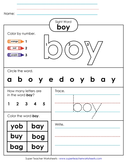 Worksheet 4: Boy (Printable PDF Worksheet)