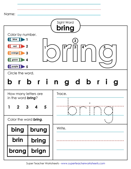 Worksheet 4: Bring (Printable PDF Worksheet)