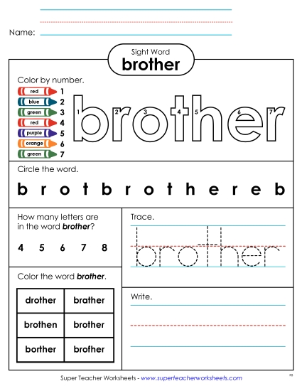 Worksheet 4: Brother (Printable PDF Worksheet)