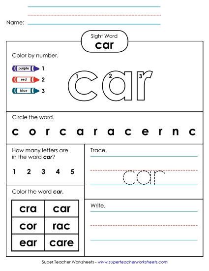 Worksheet 4: Car (Printable PDF Worksheet)