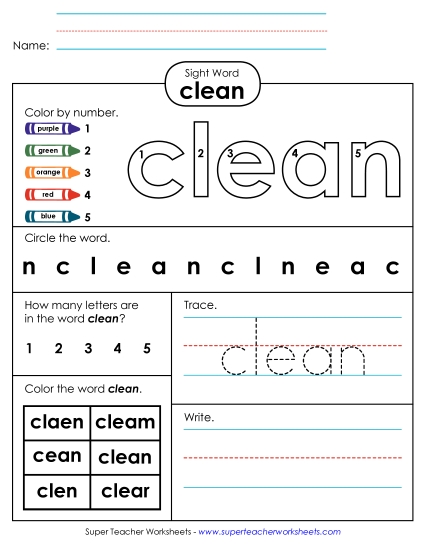 Worksheet 4: Clean (Printable PDF Worksheet)