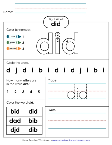 Worksheet 4: Did (Printable PDF Worksheet)