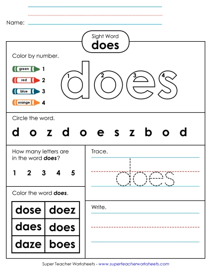 Worksheet 4: Does (Printable PDF Worksheet)