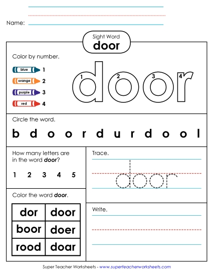 Worksheet 4: Door (Printable PDF Worksheet)