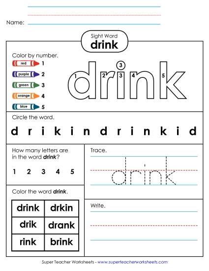 Worksheet 4: Drink (Printable PDF Worksheet)