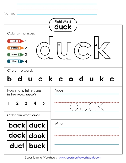 Worksheet 4: Duck (Printable PDF Worksheet)