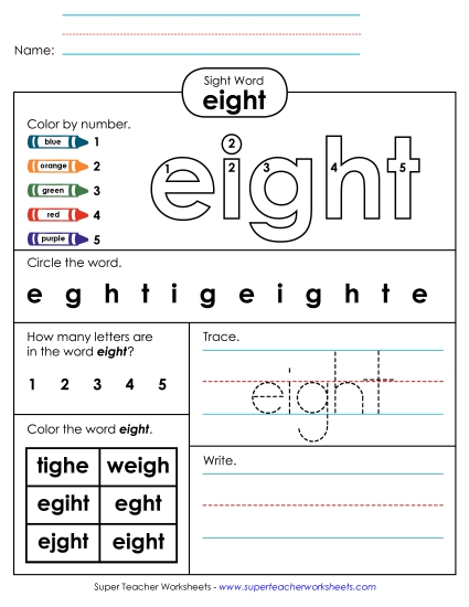 Worksheet 4: Eight (Printable PDF Worksheet)