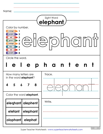 Worksheet 4: Elephant (Printable PDF Worksheet)