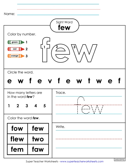 Worksheet 4: Few (Printable PDF Worksheet)