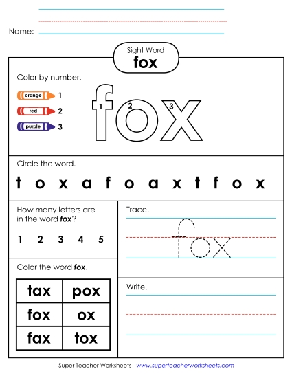 Worksheet 4: Fox (Printable PDF Worksheet)