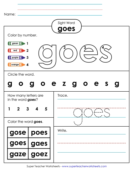 Worksheet 4: Goes (Printable PDF Worksheet)