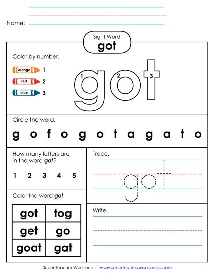 Worksheet 4: Got (Printable PDF Worksheet)