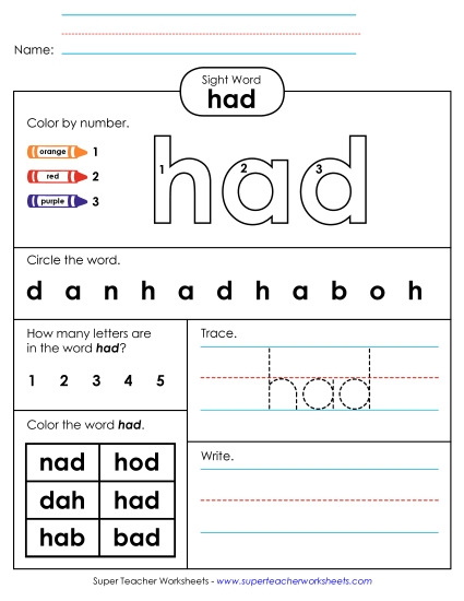 Worksheet 4: Had (Printable PDF Worksheet)