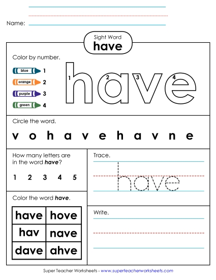 Worksheet 4: Have (Printable PDF Worksheet)