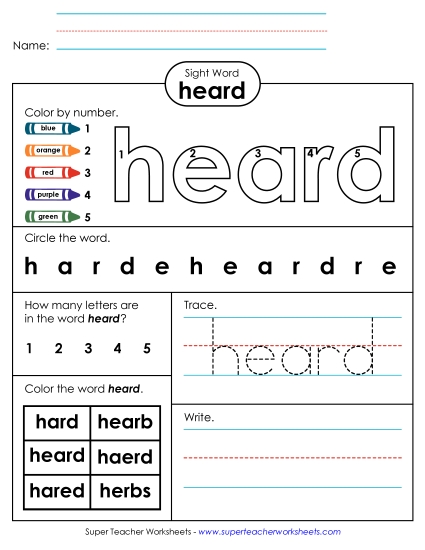 Worksheet 4: Heard (Printable PDF Worksheet)