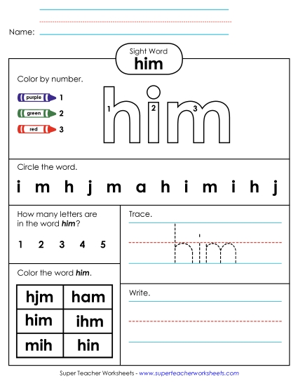 Worksheet 4: Him (Printable PDF Worksheet)