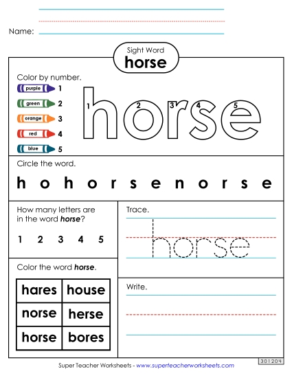 Worksheet 4: Horse (Printable PDF Worksheet)