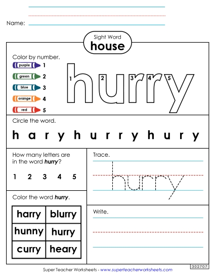 Worksheet 4: Hurry (Printable PDF Worksheet)