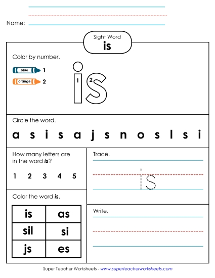 Worksheet 4: Is (Printable PDF Worksheet)