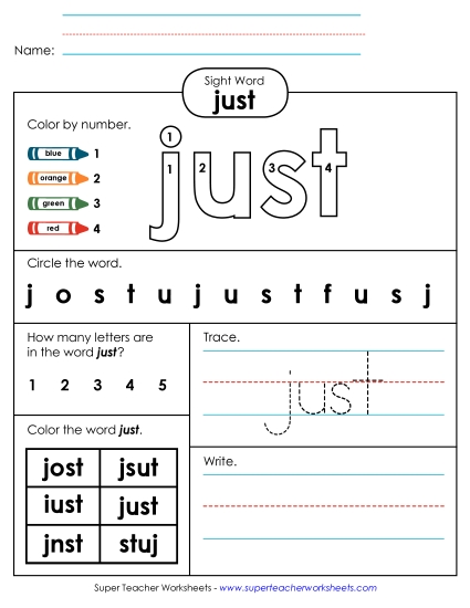 Worksheet 4: Just (Printable PDF Worksheet)