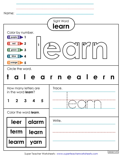 Worksheet 4: Learn (Printable PDF Worksheet)