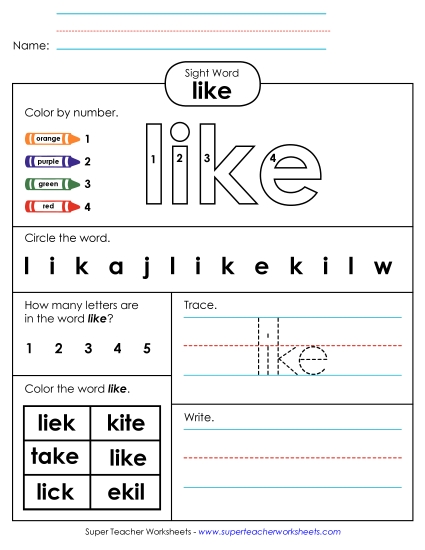 Worksheet 4: Like (Printable PDF Worksheet)