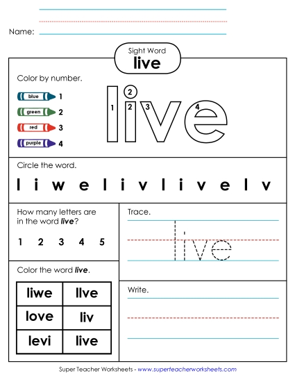 Worksheet 4: Live (Printable PDF Worksheet)