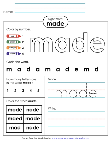 Worksheet 4: Made (Printable PDF Worksheet)