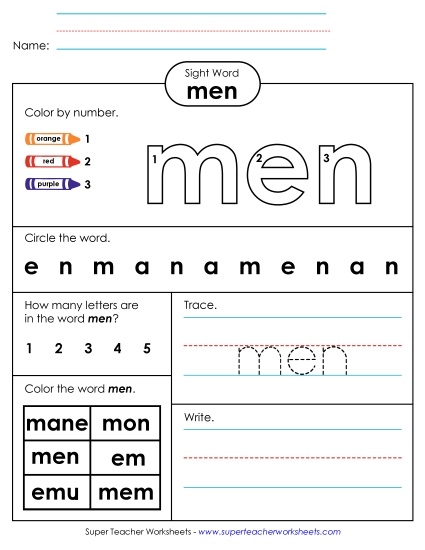 Worksheet 4: Men (Printable PDF Worksheet)