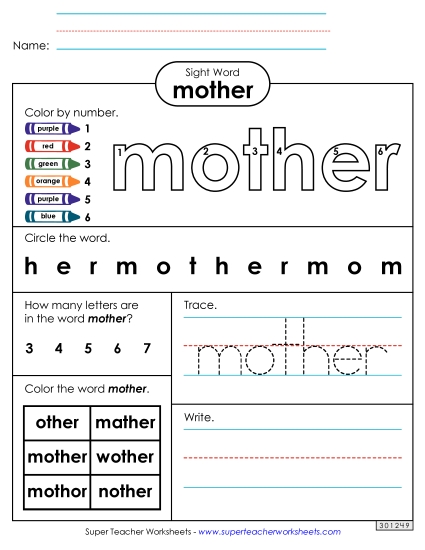 Worksheet 4: Mother (Printable PDF Worksheet)