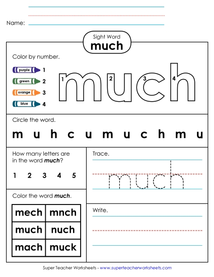 Worksheet 4: Much (Printable PDF Worksheet)