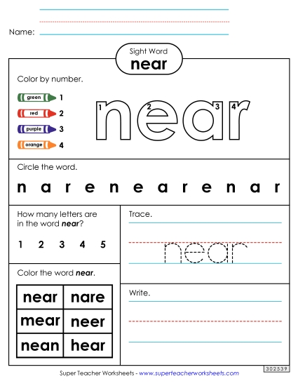 Worksheet 4: Near (Printable PDF Worksheet)