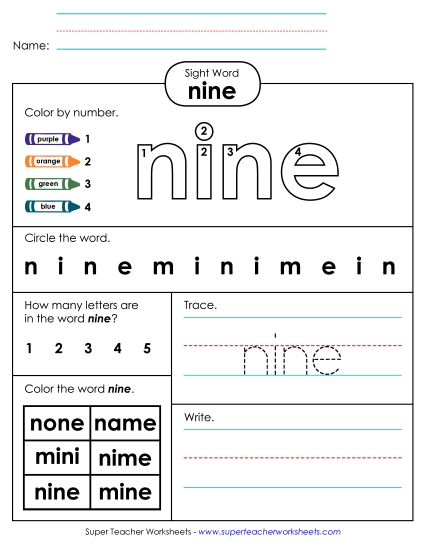 Worksheet 4: Nine (Printable PDF Worksheet)