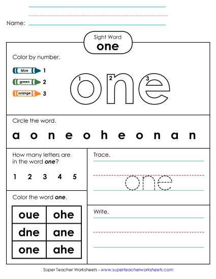 Worksheet 4: One (Printable PDF Worksheet)